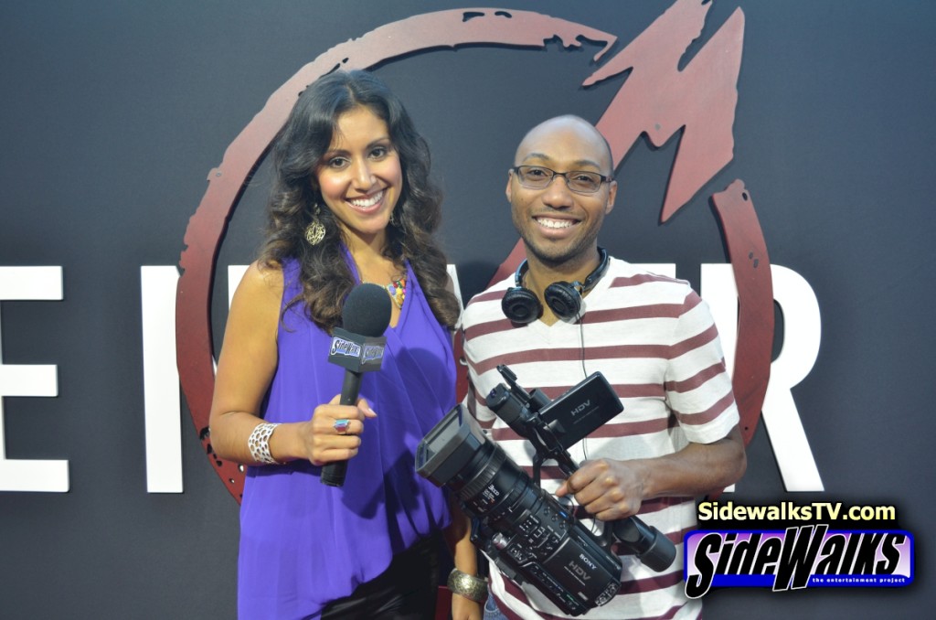 SIDEWALKS host Veronica Castro and videographer J.P. Langston at the red carpet for Metallica Through The Never.