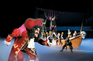 CAPTAIN HOOK AND HIS BAND OF PIRATES HAVE A SURPRISE IN STORE FOR PETER PAN