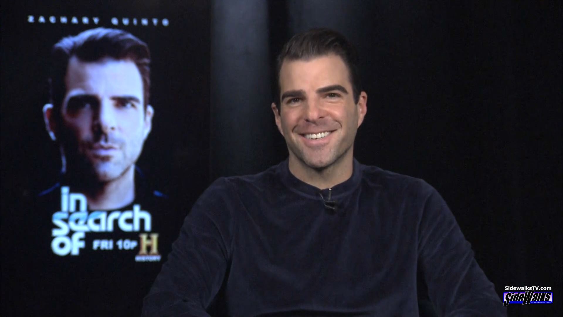 Actor Zachary Quinto smiles in the screen capture from the Sidewalks Entertainment interview