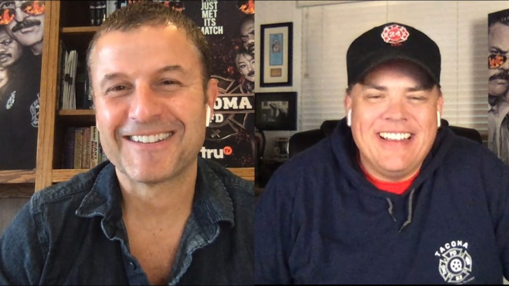 All smiles. Steve Lemme and Kevin Heffernan in our interview