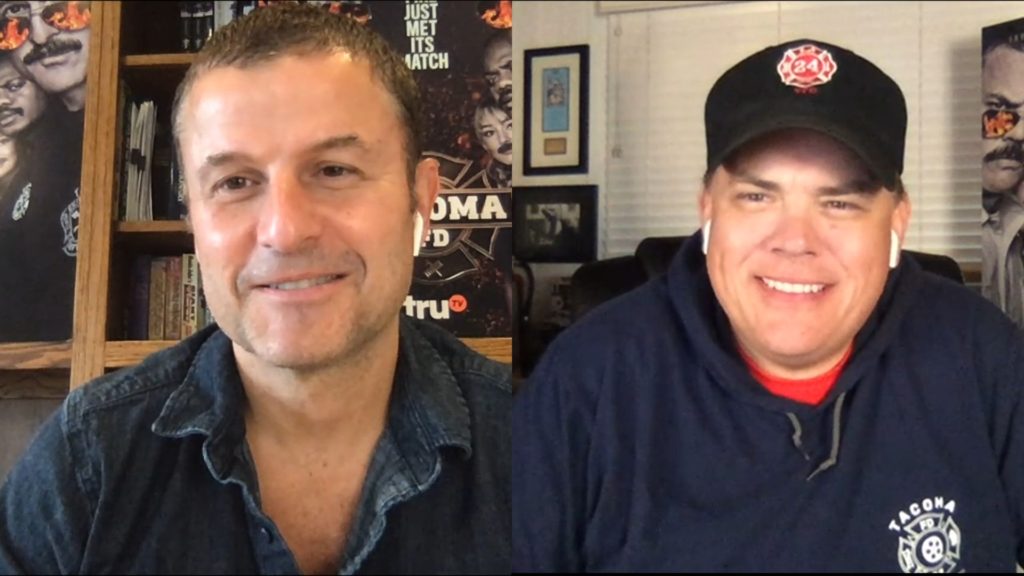 Steve Lemme and Kevin Heffernan in a two-shot