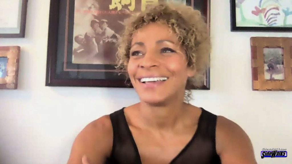 A closeup of Michelle Hurd