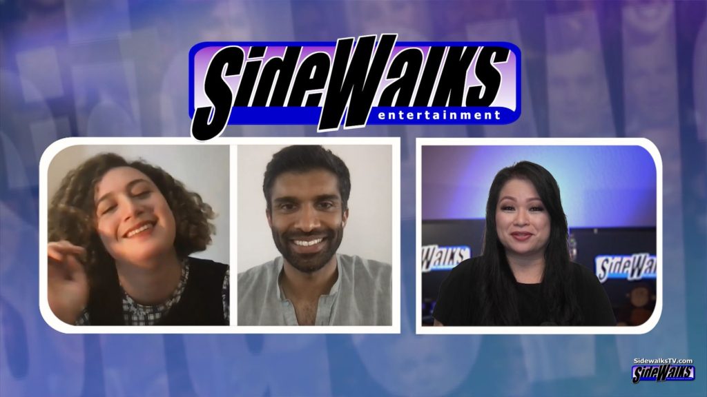 Host Lori Rosales interviews Rose Matafeo and Nikesh Patel  in a three shot