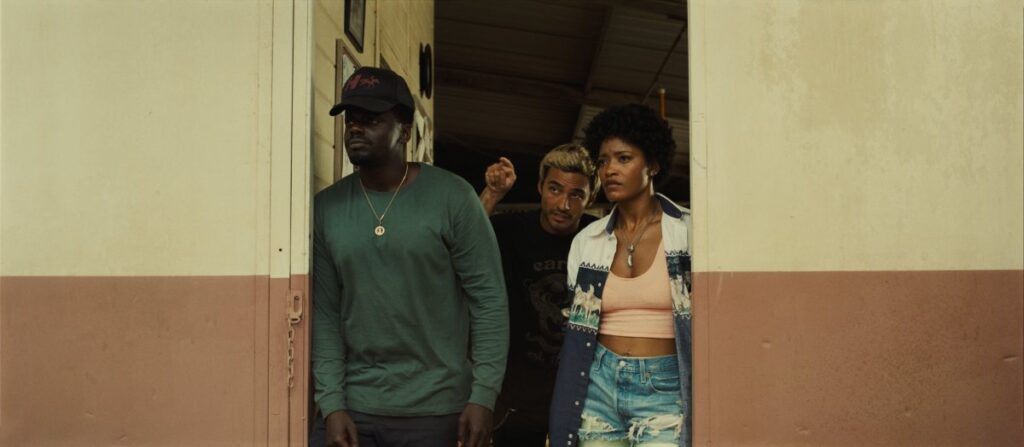 OJ Haywood (Daniel Kaluuya), Angel Torres (Brandon Perea) and Emerald Haywood (Keke Palmer).