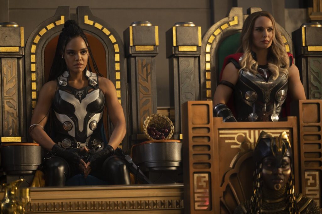 Tessa Thompson as Valkyrie and Natalie Portman as Mighty Thor 