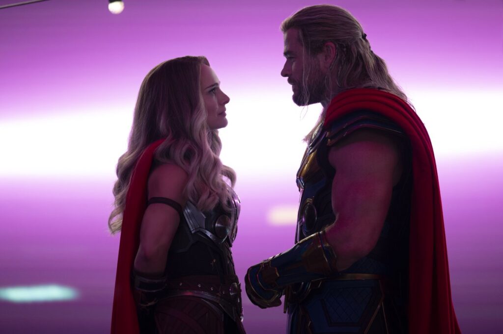 Natalie Portman as Mighty Thor and Chris Hemsworth as Thor 