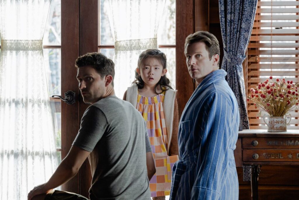 Andrew (Ben Aldridge), Wen (Kristen Cui) and Eric (Jonathan Groff)