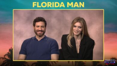 Edgar Ramirez and Abbey Lee with the Florida Man graphic