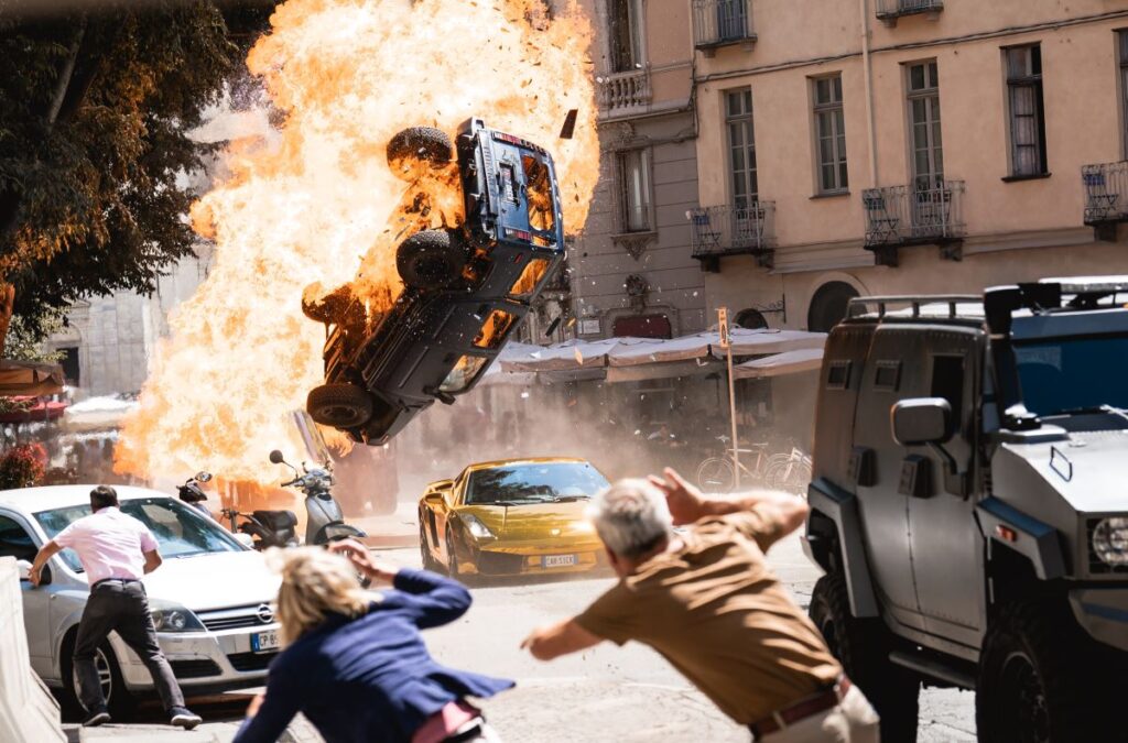 Car exploding in a stunt from Fast X