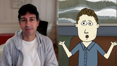 Steve Dildarian and his animated character Tom