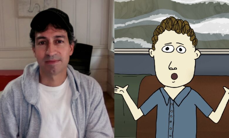 Steve Dildarian and his animated character Tom