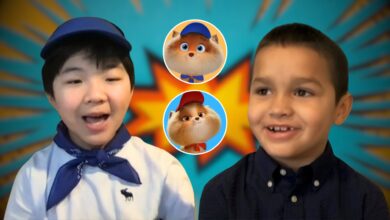 Alan Kim and Brice Gonzalez with insets of their PAW Patrol characters