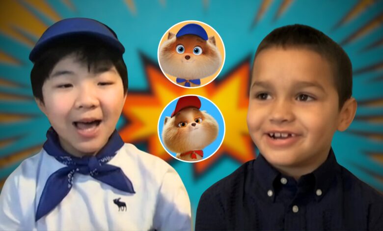 Alan Kim and Brice Gonzalez with insets of their PAW Patrol characters