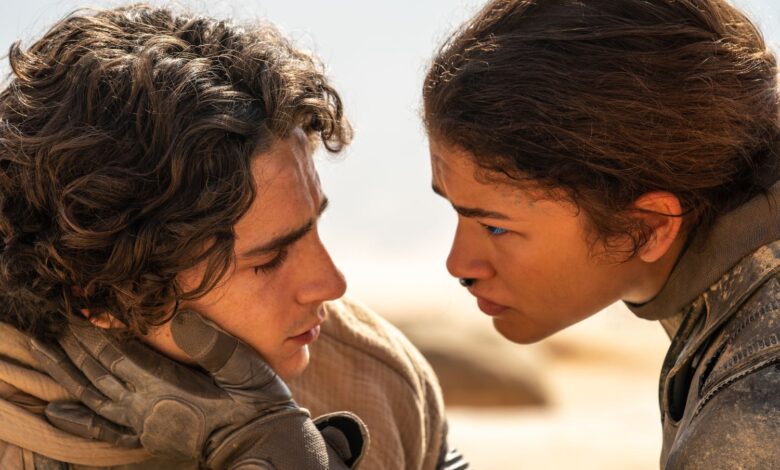 TIMOTHÉE CHALAMET as Paul Atreides and ZENDAYA as Chani