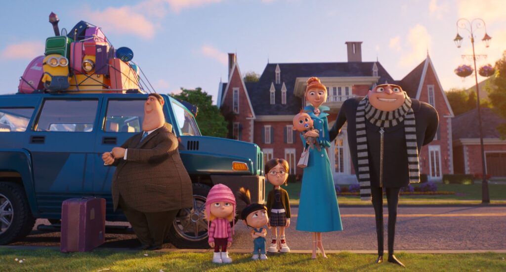 inions (Pierre Coffin), Silas (Steve Coogan), Edith (Dana Gaier), Agnes (Madison Polan), Margo (Miranda Cosgrove), Gru Jr., Lucy (Kristen Wiig) and Gru (Steve Carell)